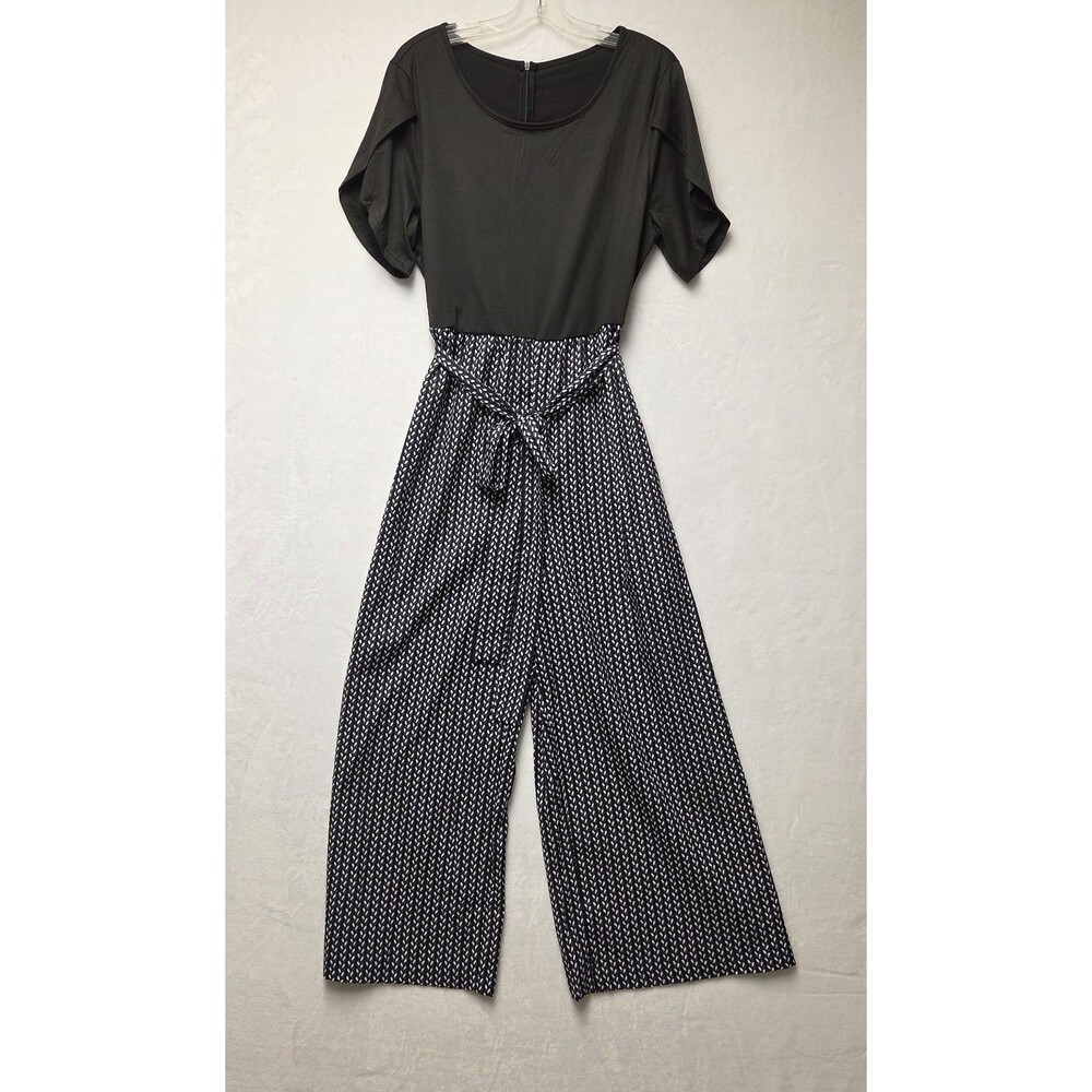 Elegant Black and White Plus Size 1XL Women's Jumpsuit One Piece Business Pants